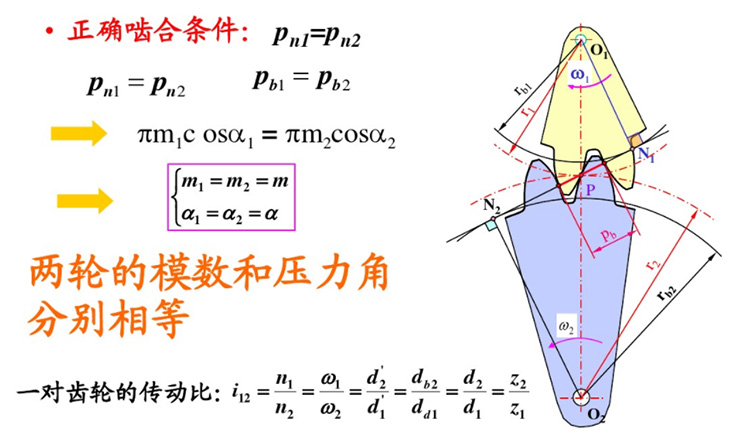 漸開線齒輪正確嚙合及連續傳動需要滿足的條件